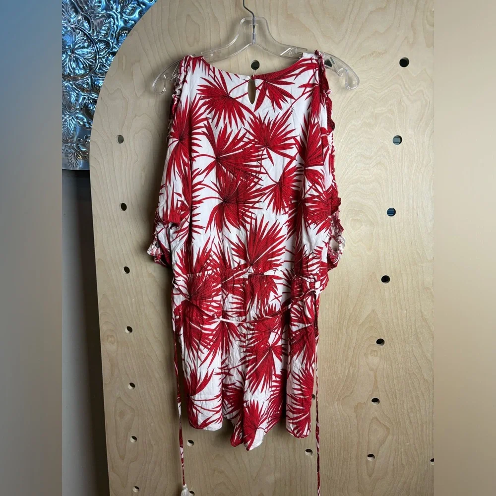 Anthropologie Red Palm Leaf Romper By Bishop + Young Large - Picture 5 of 8